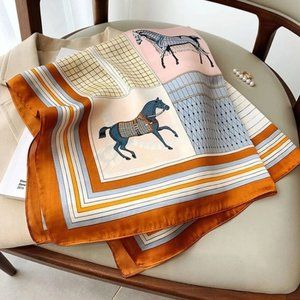 NEW Vintage Retro Horse Pattern Silk Designer Scarf Wrap Accessory